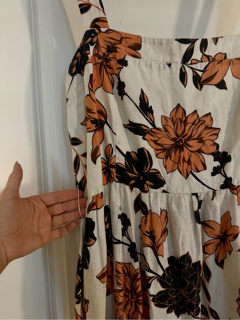 Nicholas Floral Long Tier Maxi Linen Sleeveless Lined Brown White Dress Size 16 - Picture 6 of 12